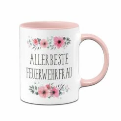 Tasse - Allerbeste Feuerwehrfrau - Blumig 7 Tasse - Allerbeste Feuerwehrfrau - Blumig -Becher Geschäft Tasse699 Mockup front rosa 828650
