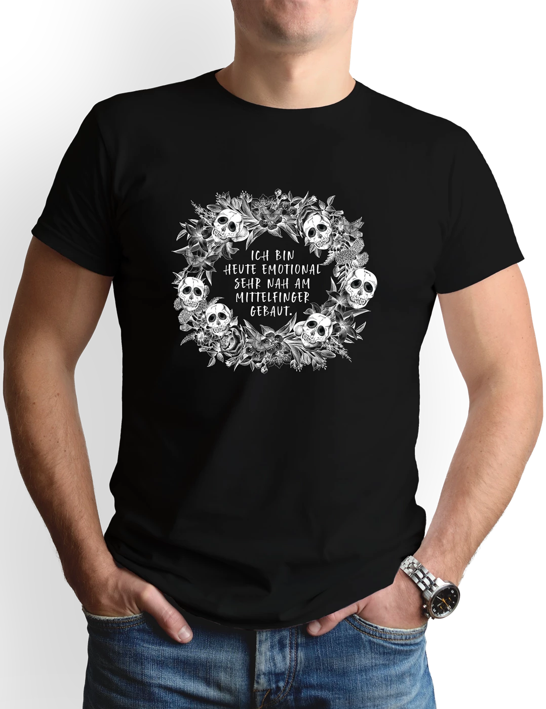 T-Shirt Herren - Ich Bin Heute Emotional Sehr Nah Am Mittelfinger Gebaut. - Skull Statement 2 T-Shirt Herren - Ich Bin Heute Emotional Sehr Nah Am Mittelfinger Gebaut. - Skull Statement – Bild 2